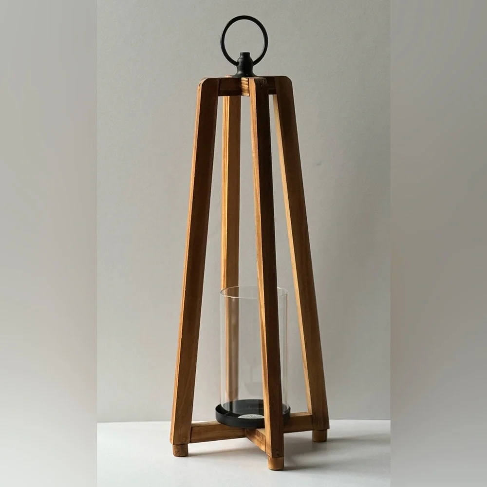 Like New! Open Wood And Metal Single Candle Lantern